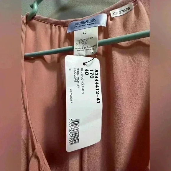 NWT | Sonia Rykiel 100% Silk A-Line Colorblock Dress | Cyclamen & Blush | Size 4 - Picture 5 of 7